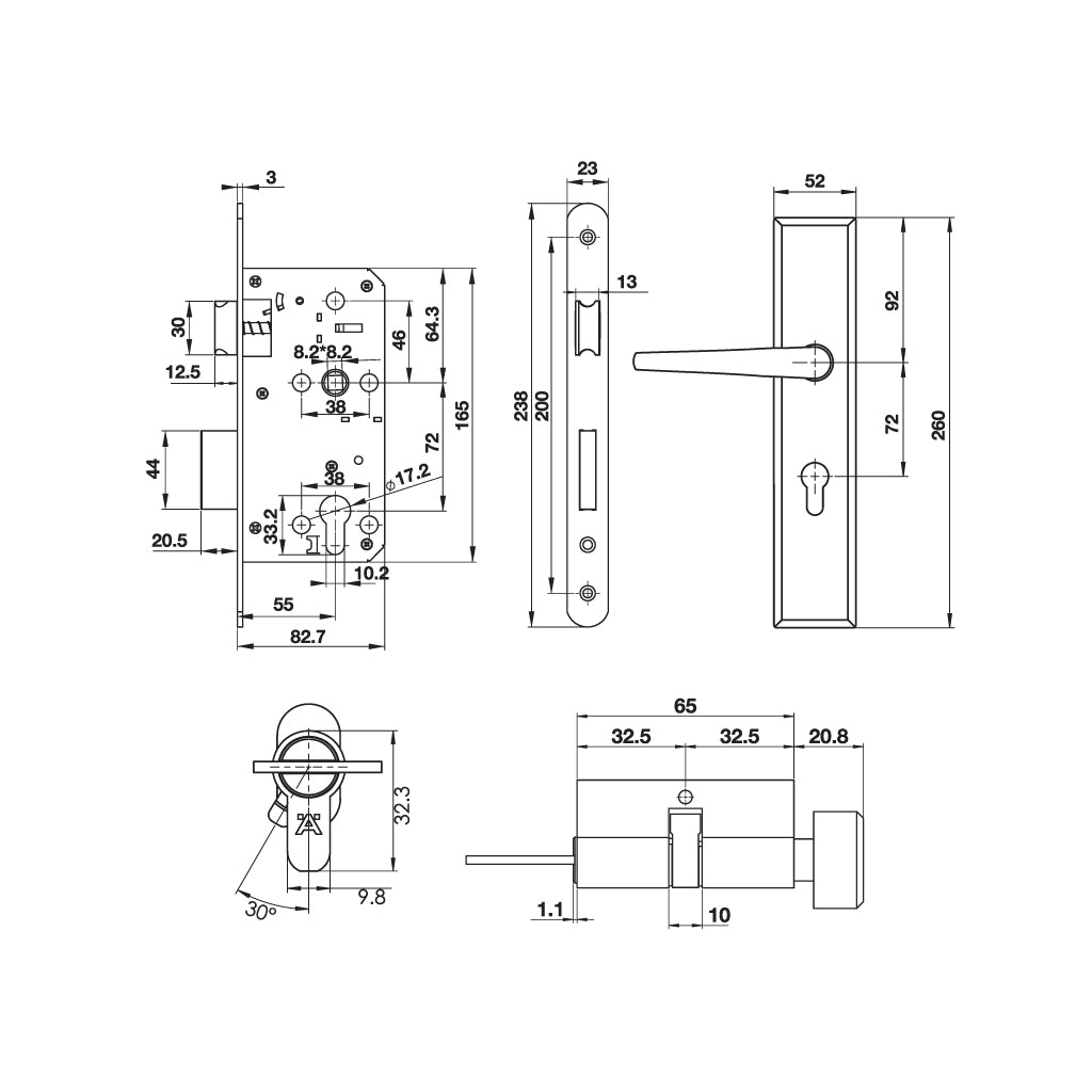 Bộ tay nắm đế dài kiểu Oval (tay nắm - thân khóa - ruột) Hafele DIY - 499.62.503