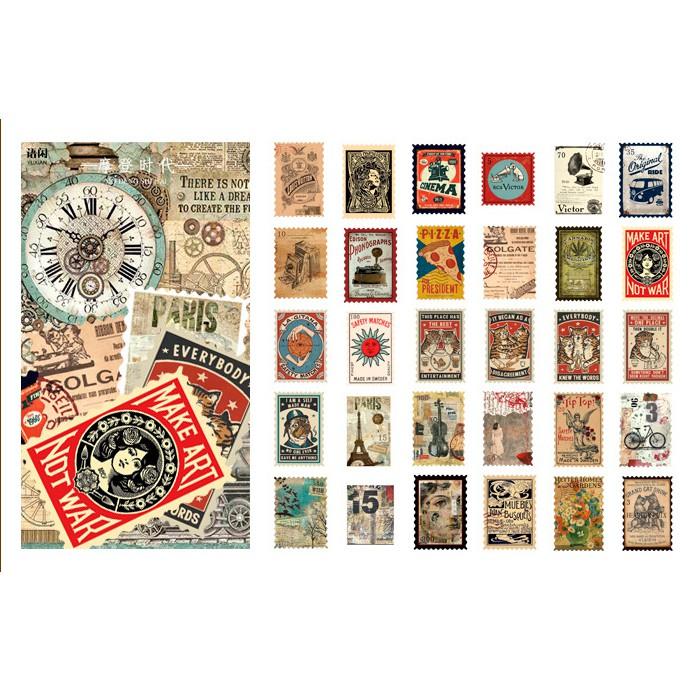 Hộp 60 sticker hình tem phong cách vintage - trang trí sổ tay sổ kế hoạch