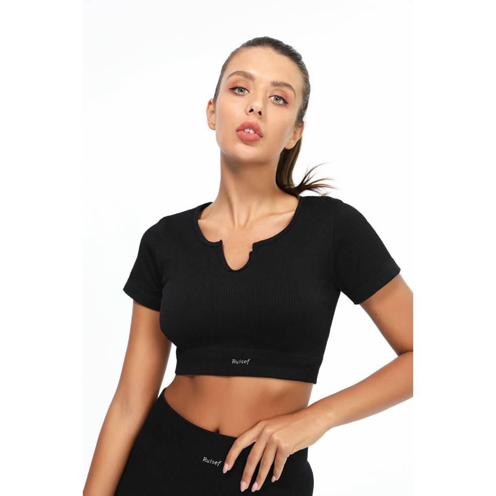 Set Bộ Áo Croptop Quần Đùi Chất Dệt Gân Quảng Châu (Đồ Tập Gym-Yoga Nữ)