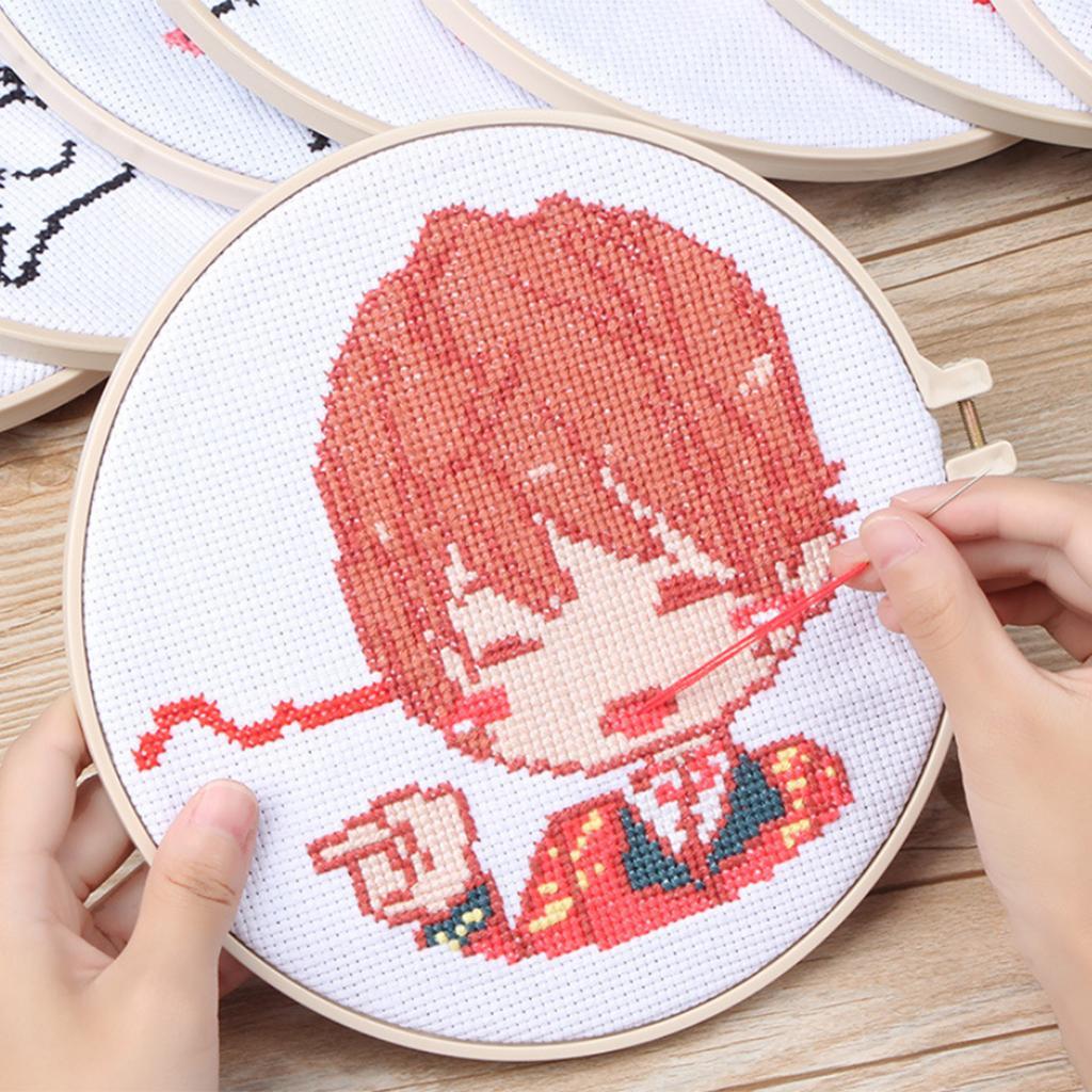 Full Range of Embroidery Starter Kit Cross Stitch Kit Including Embroidery Cloth Wood Embroidery Hoop, Color Threads and Tools Kit
