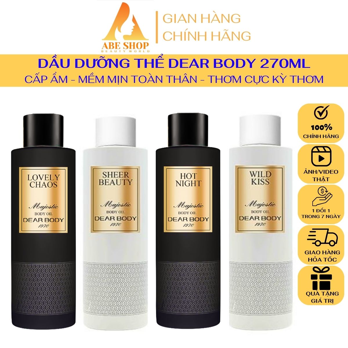 Dầu Dưỡng Thể DEAR BODY Majestic Body Oil Dành Cho Nam 270ml - Massage Toàn Thân - Hương Thơm Mạnh Mẽ - Nam Tính - Thư Giãn