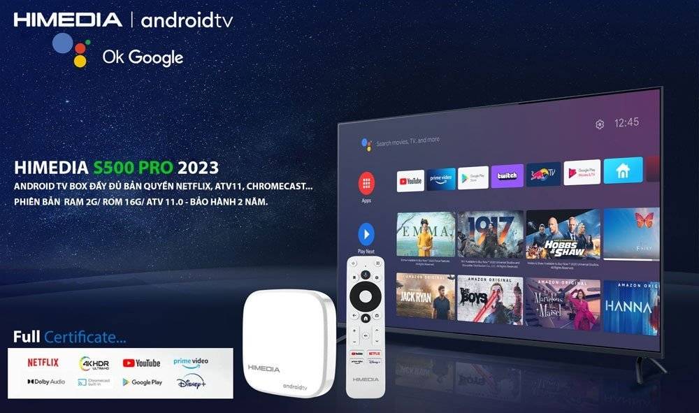 Android Tivi Box Himedia S500 Pro Android TV 11 Bản Quyền, Netflix 4K - Hàng Chính Hãng