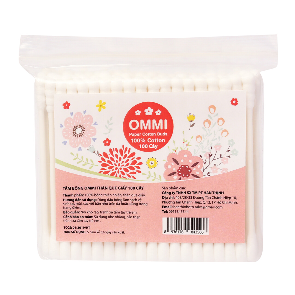 Tăm Bông Ommi Thân Giấy Gói 100 Cây