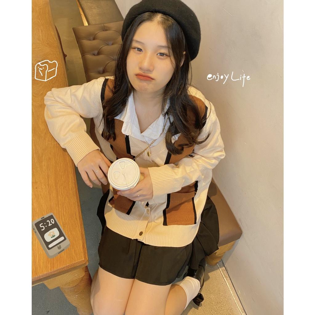 Áo khoác Cardigan len kẻ sọc nâu be form rộng ulzzang - Made by Fiin