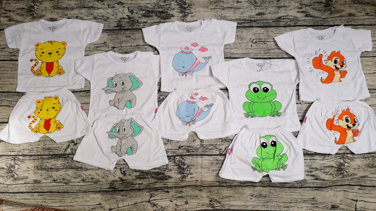 Set 5 bộ quần áo cộc tay carter cotton nhiều mẫu mặc cực mát, hình cực yêu cho bé
