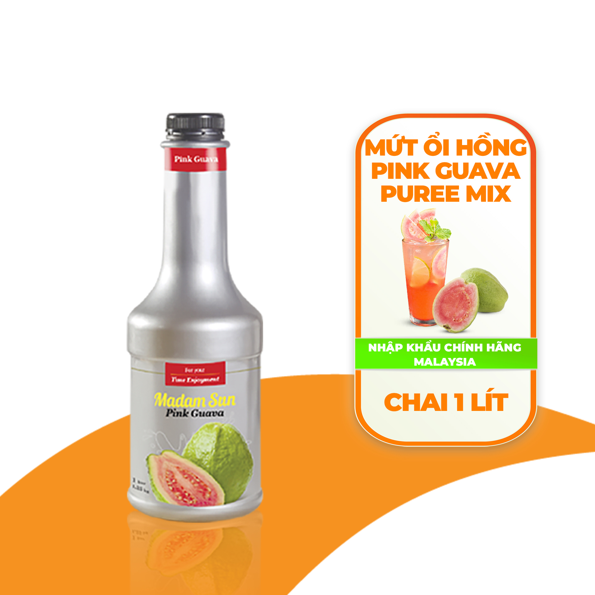 Mứt trái cây pha chế Madamsun vị Ổi Hồng (Pink Guava Puree Mix) chai 1L - Hàng nhập khẩu Malaysia