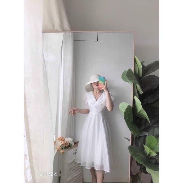 ĐẦM TRẮNG DỰ TIỆC CỔ SEN VIỀN BÈO DÁNG DÀI CÔNG CHÚA DIỆN CỰC XINH
