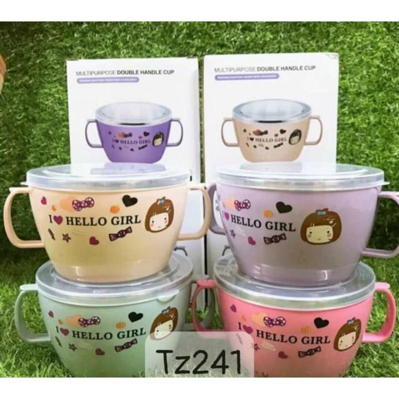 Bát ăn inox hai lớp chống nóng có nắp đậy kèm thìa cho bé