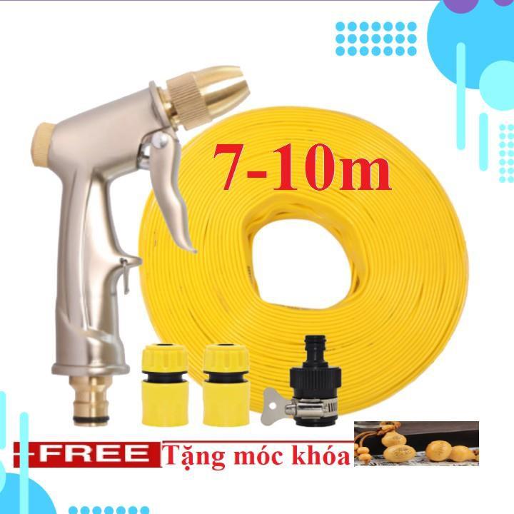 Bộ dây vòi xịt ️bơm nước phun sương️ , tăng áp 3 lần, loại 7m, 10m 206701-1 đầu đồng,cút,nối đen+ móc khoá