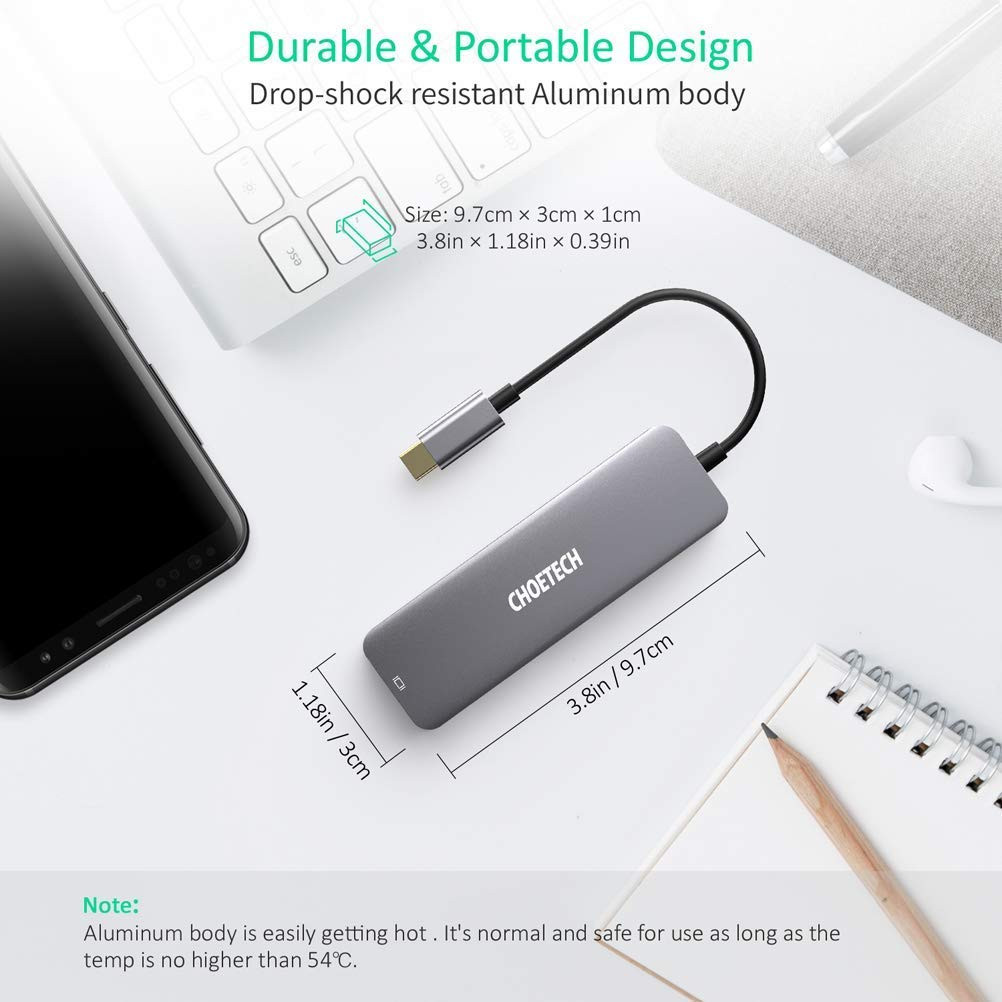 Hub Adapter chuyển đổi 5 in 1 Type-C ra 2 cổng USB 3.0, cổng HDMI 4K, & cổng thẻ nhớ SD và thẻ TF hiệu CHOETECH M18 dùng cho điện thoại / Macbook / Laptop (tốc độ cao, kết nối nhiều thiết bị, trình chiếu video) - Hàng chính hãng