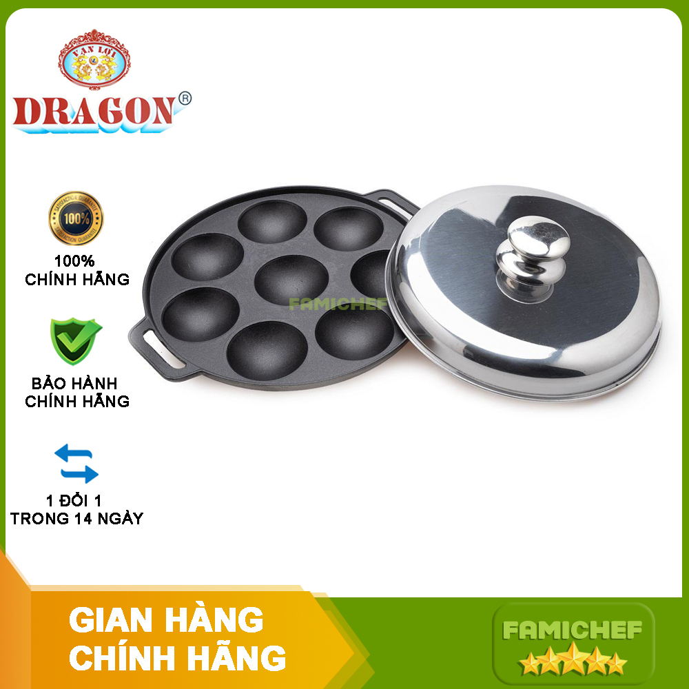 Khuôn bánh khọt chống dính 8 lỗ nắp Inox Dragon D021