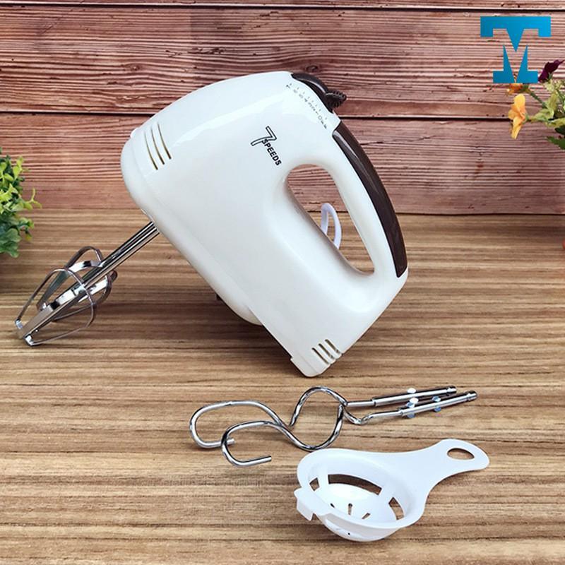 Máy Đánh Trứng Cầm Tay 7 Tốc Độ + Tặng Kèm 4 Đầu Đánh Trứng Cao Cấp, Hoạt Động Êm Ái - Bảo Hành 12 Tháng