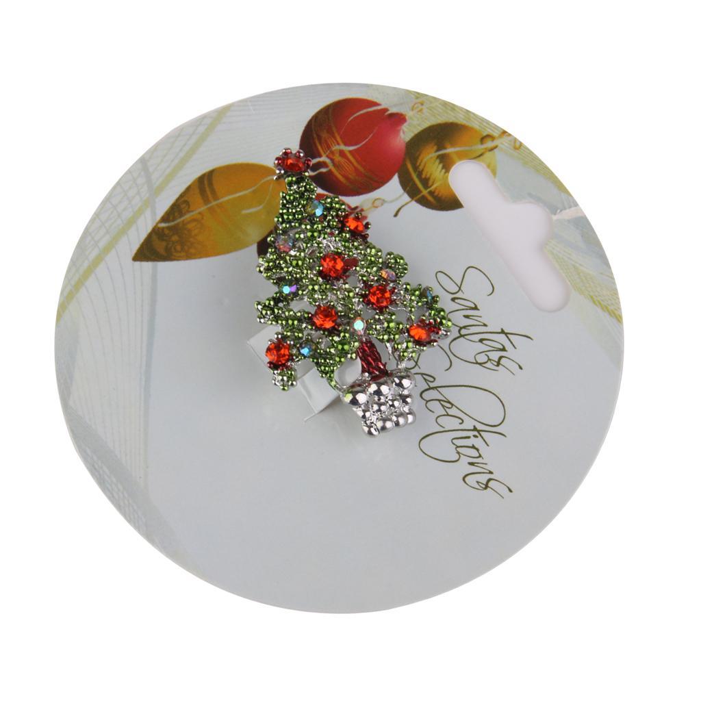 3-6pack Green Enamel Crystal Rhinestone Christmas Tree Brooch Pin Xmas Gift