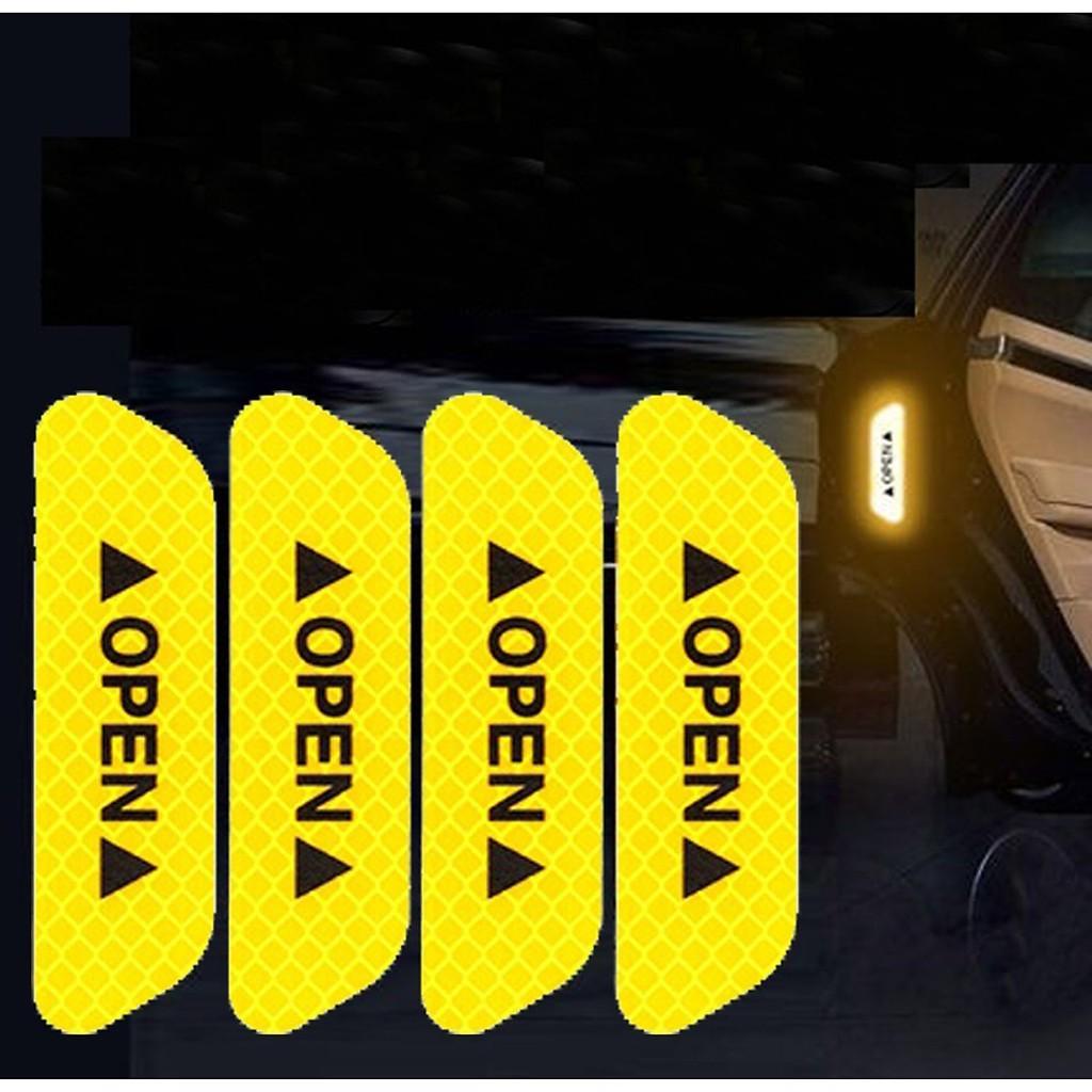 Bộ 4 decal dán phản quang trang trí ô tô OPEN cánh cửa xe ô tô - Phản Quang báo hiệu cửa xe đang mở loại tốt nhiều màu - Cam