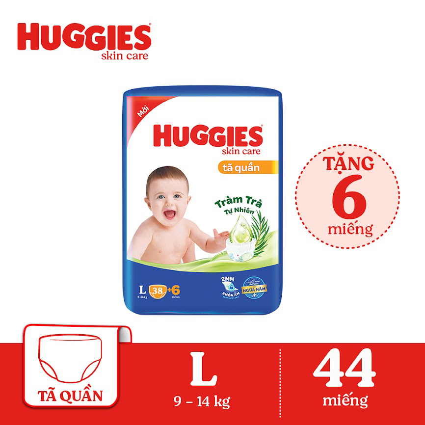 Tã/bỉm quần HUGGIES SKINCARE gói JUMBO size L 38 +6 miếng