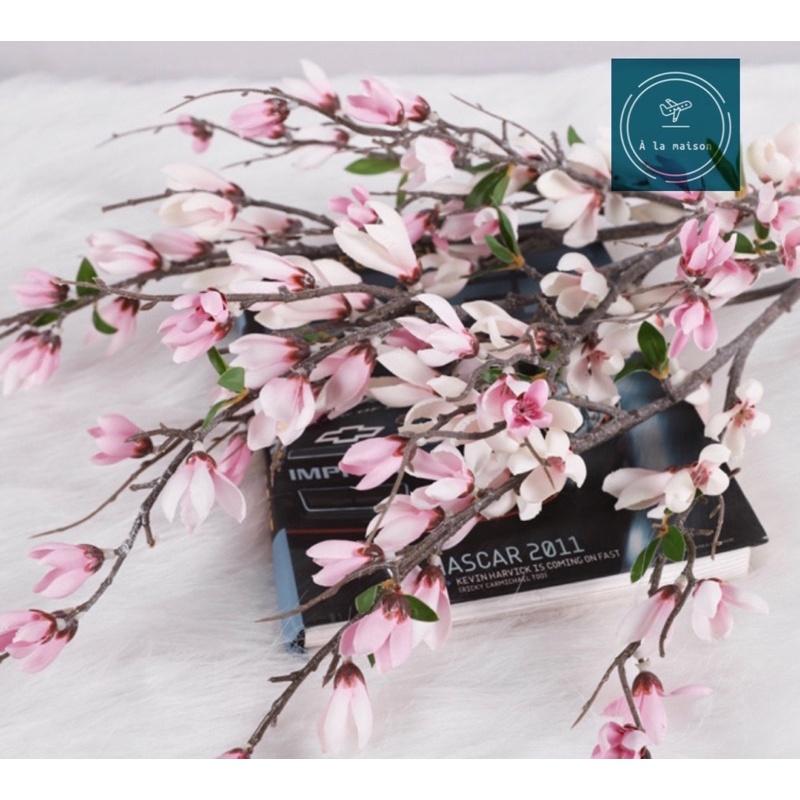 Cành nụ hoa mộc lan cao cấp từ lụa 95cm nhiều nhánh thiết kế trang trí không gian sang trọng