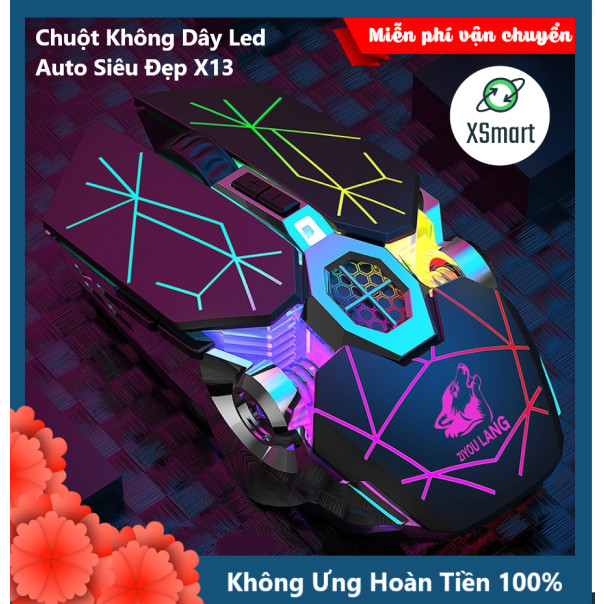 Chuột Không Dây Gaming Led Siêu Đẹp XSmart Free Wolf X13 Premium Pin Sạc Dùng Siêu Trâu Cho Máy Tính, Laptop, Tivi - Hàng Chính Hãng