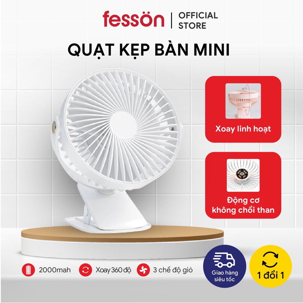 Quạt Kẹp Bàn Mini Cao Cấp  Xoay 360 độ, Thích hợp cho dân Văn Phòng, Kẹp chắc chắn – Siêu Mát - Hàng chính hãng