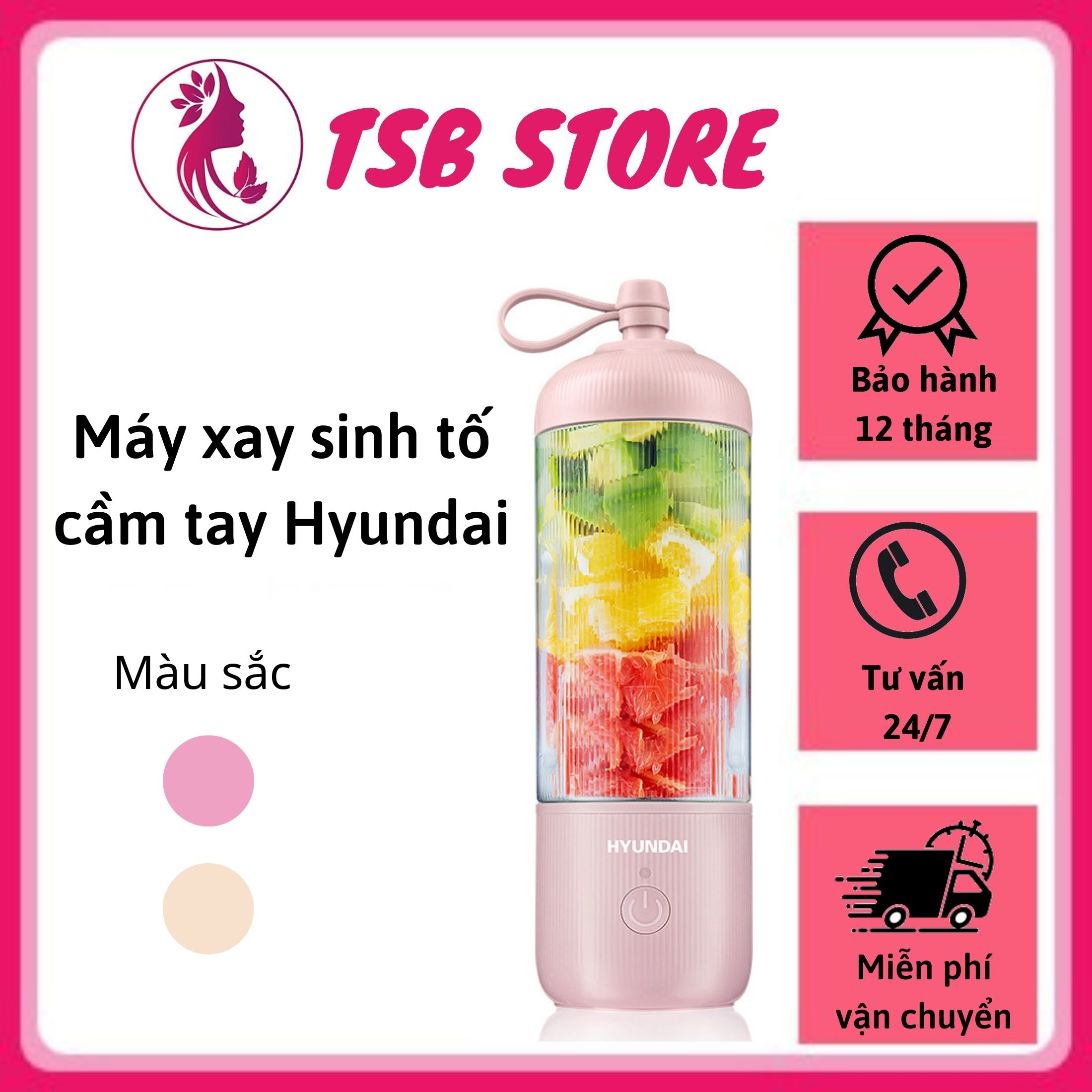 Máy xay sinh tố cầm tay Hyundai - Máy xay sinh tố mini, máy xay hoa quả thiết kế nhỏ gọn mang theo tiện, bộ 4 lưỡi thép không gỉ an toàn cho sức khỏe, vệ sinh dễ dàng - máy xay sinh tố cầm tay tốc độ xay lớn, pin cực trâu