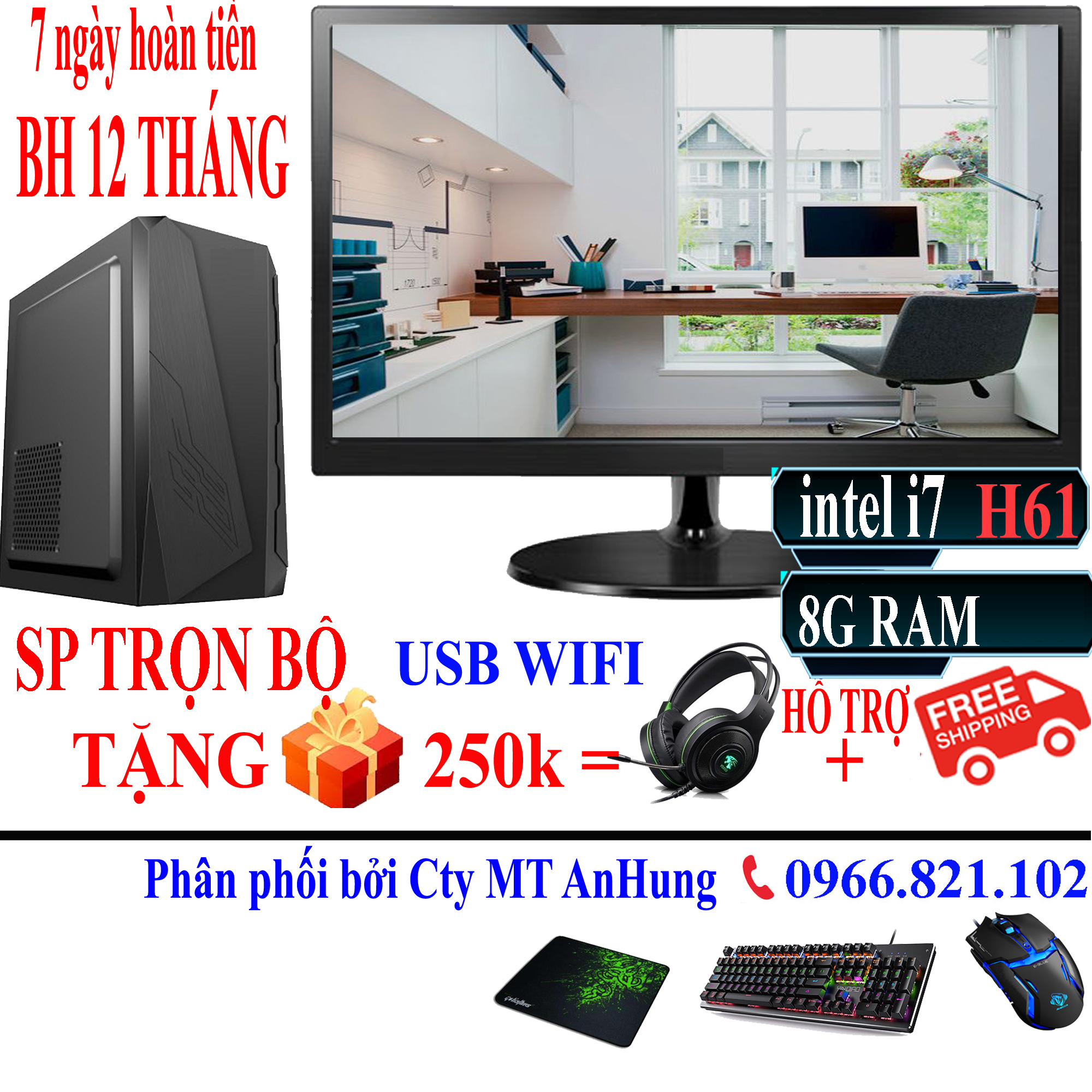 Bộ máy tính để bàn VLimited Cao Cấp i7/8G/ SSD/HDD/Màn dùng Văn Phòng, GAME sản phẩm trọn bộ - Hàng chính hãng 