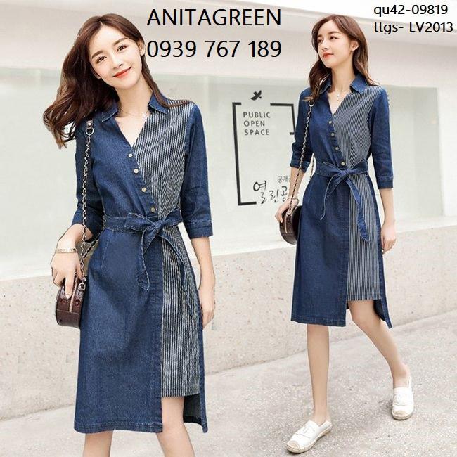 LV2013_09819 Đầm denim phối sọc