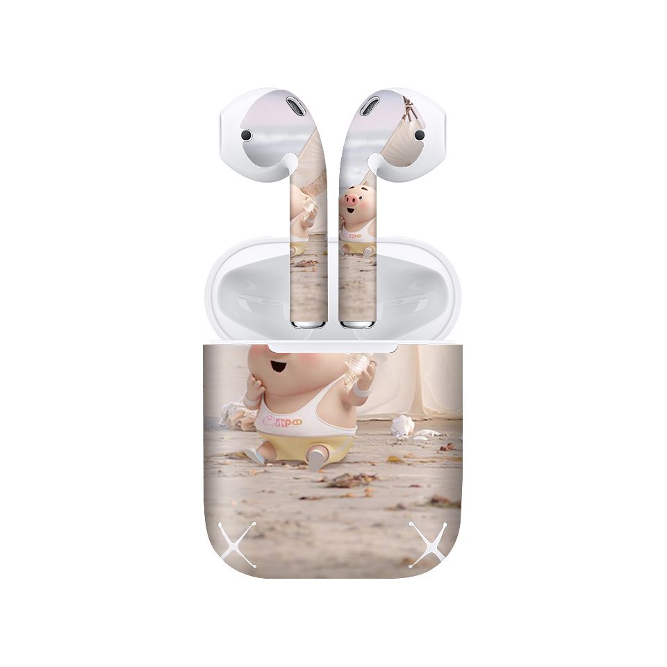 Miếng dán skin chống bẩn cho tai nghe AirPods in hình Heo con dễ thương - HEO2k19 - 018 (bản không dây 1 và 2)