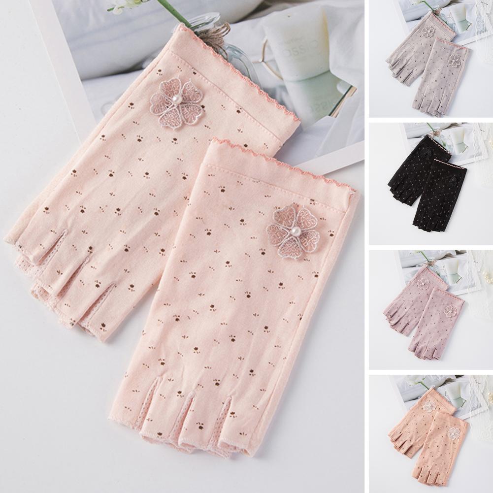 Găng Tay Đi Xe Bé Gái Ngoài Trời Đi Xe Chống Nắng Găng Tay Hở Ngón 1 Ngón Ren Còng Giả Ngọc Trai Hoa Trang Trí In Hoa Color: Orange Size: One Size