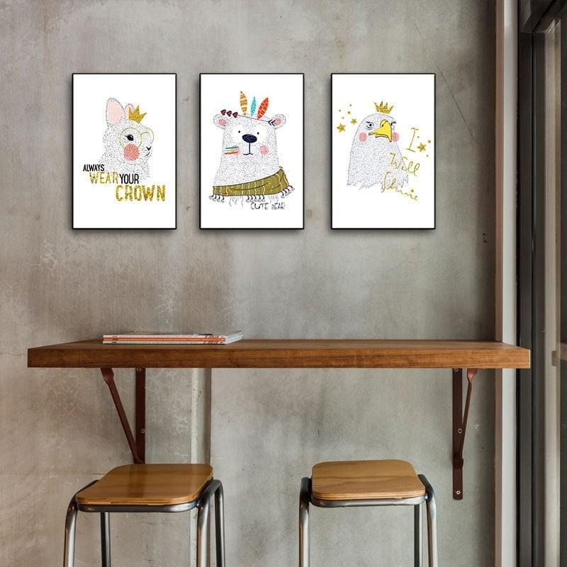 Tranh Scandinavian động vật “Gấu, thỏ và đại bàng” W2224