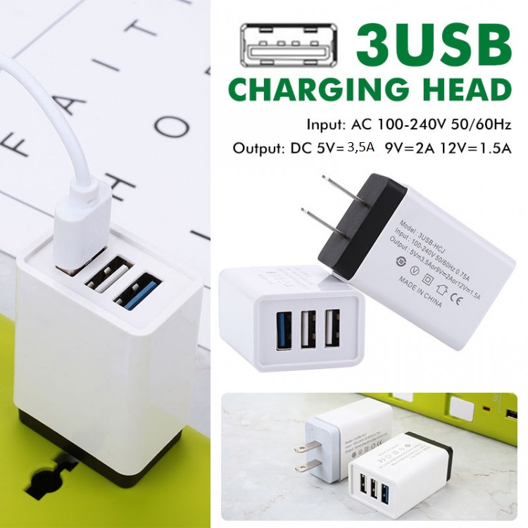 Củ  Sạc Nhanh 3 cổng USB 5V-3A,2A,1.5A Siêu Nhanh