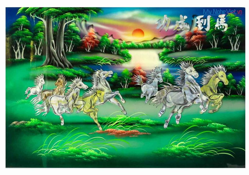 Tranh sơn mài mã đáo thành công cẩn ốc xà cừ cao cấp size 40x60 cm treo tường, trang trí