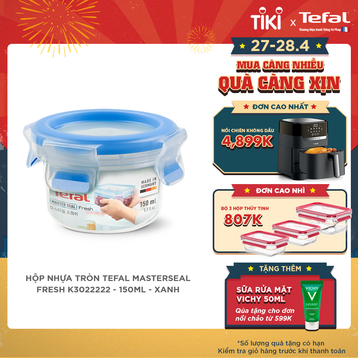 Hộp bảo quản thực phẩm nhựa Tefal Masterseal Fresh 150ml - Hàng chính hãng