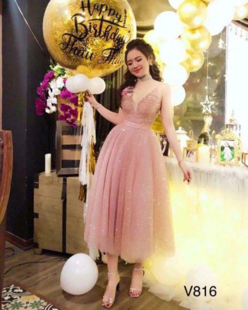 Đầm xòe kim sa cúp ngực kèm tag hoa