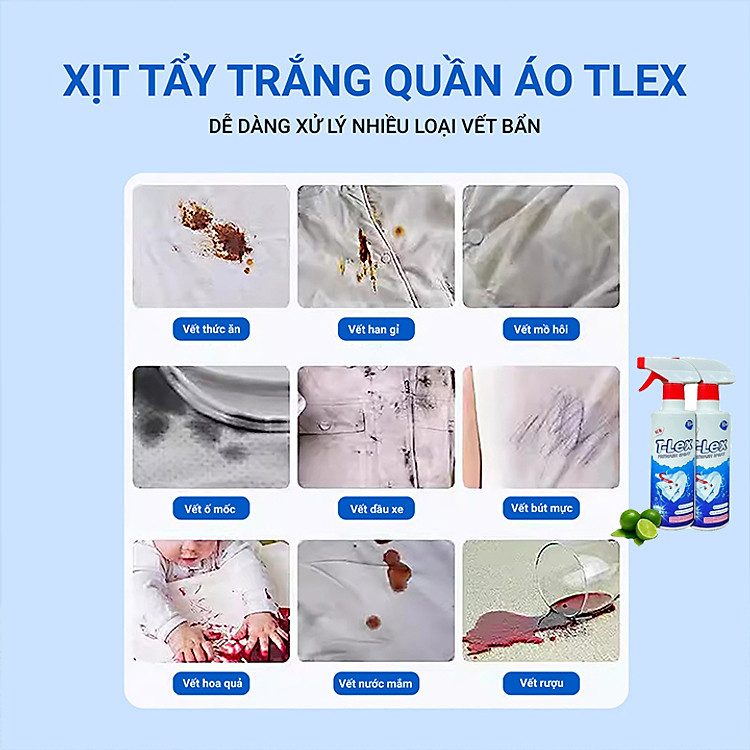 Xịt Tẩy Quần Áo Đa Năng - Tlex Làm Sạch Mọi Vết Bẩn Trên Quần Áo Trắng Và Màu, Xịt Làm Sạch Quần Áo - TLex 500ml , TLex - Xịt Làm Sạch Quần Áo Cao Cấp Không Làm Phai Màu Quần Áo, An Toàn Dịu Nhẹ Với Da Tay