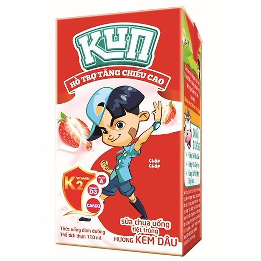 Thùng 48 Hộp Sữa Chua Uống Hương Kem Dâu KUN 110ml/hộp