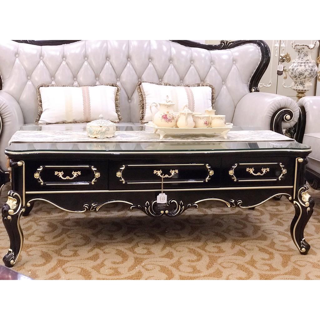 Sofa gam màu ghi khung cánh dán chạm khắc tinh xảo mang đậm phong cách tân cổ điển sang trọng RD1808- black.