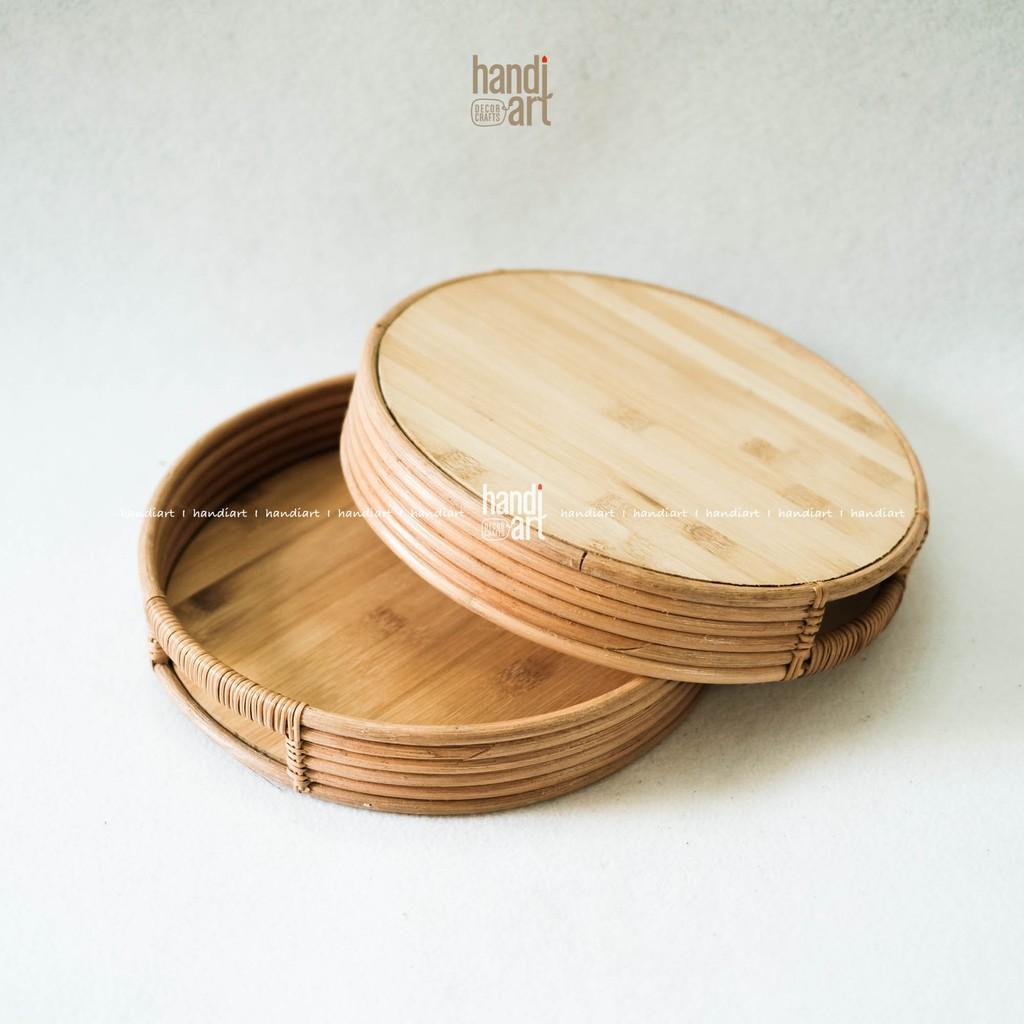 Khay song mây tròn - Khay trà bằng mây - Rattan round tray (5x35cm)