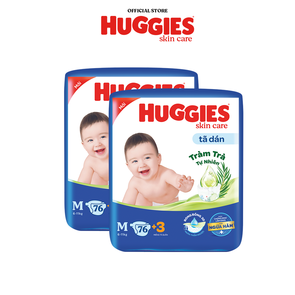 Combo 2 Tã/bỉm dánHuggies Skincare Super Jumbo M76+3/L68/XL60/XXL54