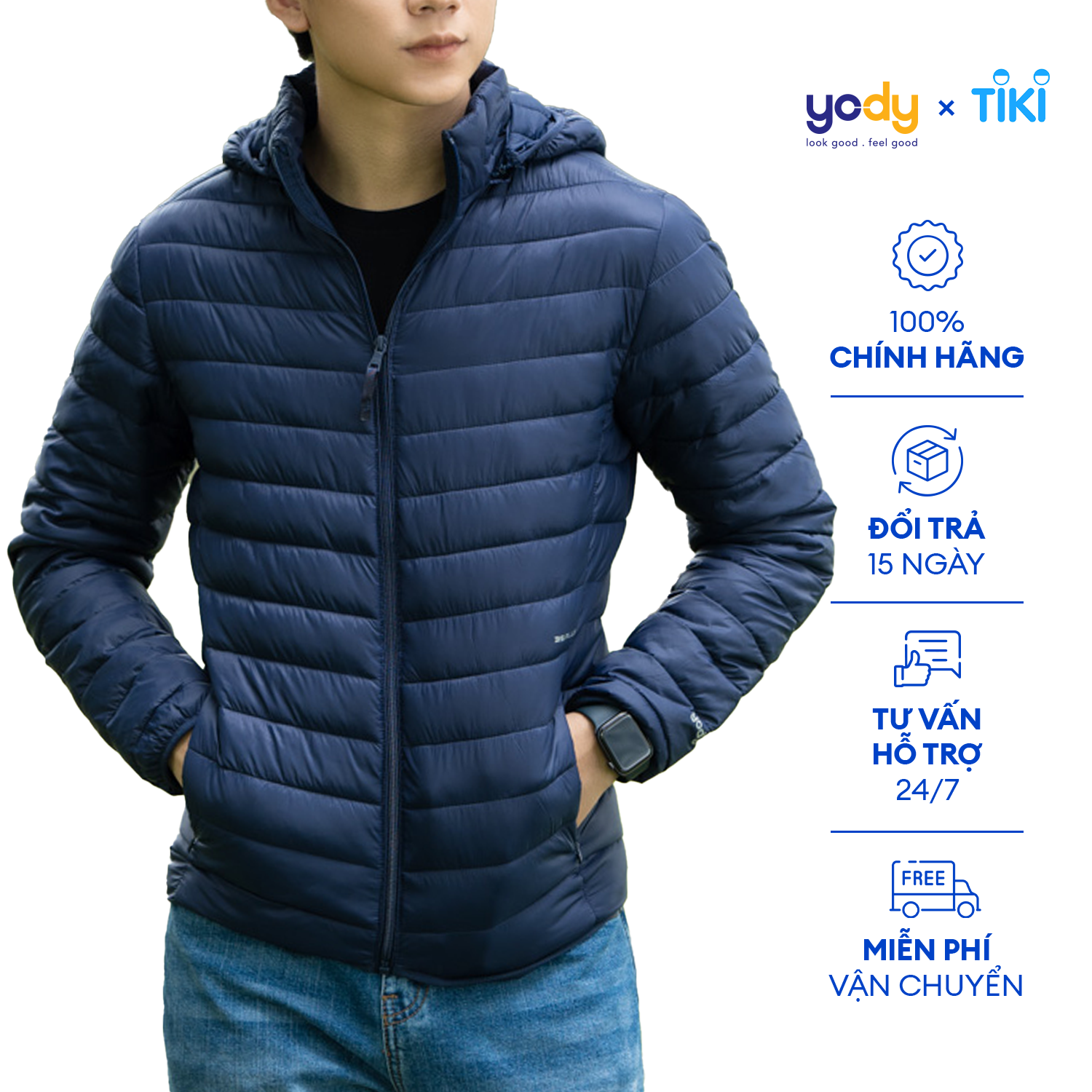 Áo phao nam 3S PLUS YODY siêu nhẹ mũ có thể tháo rời giữ ấm tốt - PHM5017