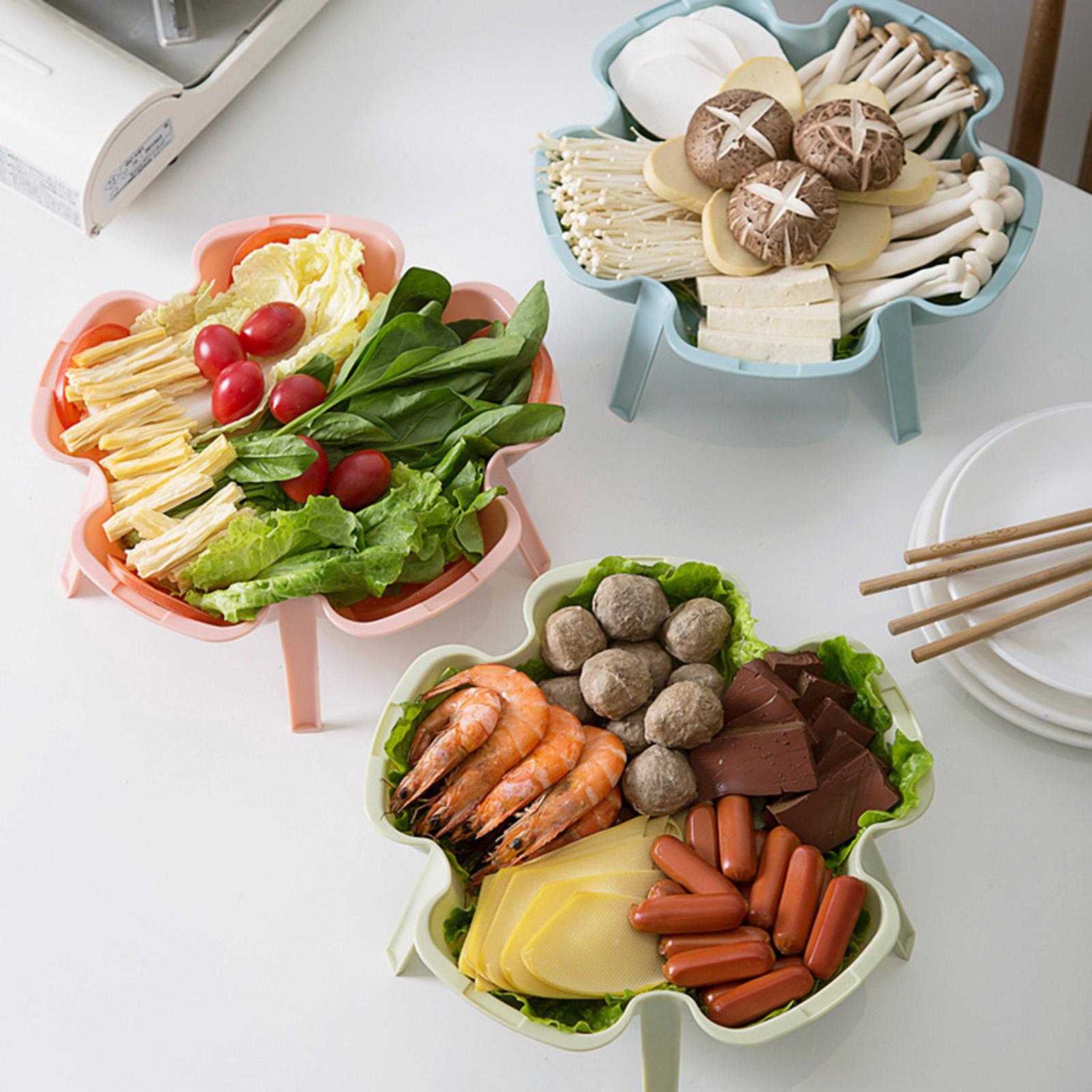 3 cái đĩa hình bông hoa dùng để xếp rau, đồ lẩu, trái cây