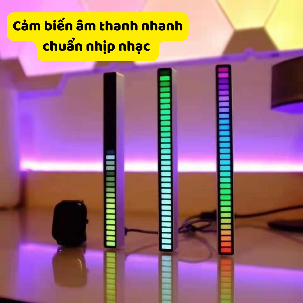 Thanh Đèn LED RGB Cảm Ứng Phát Nhạc Theo Nhịp Cảm Biến Âm Thanh Tự Động, Trang Trí Máy Tính, Xe Hơi, Bàn Làm Việc