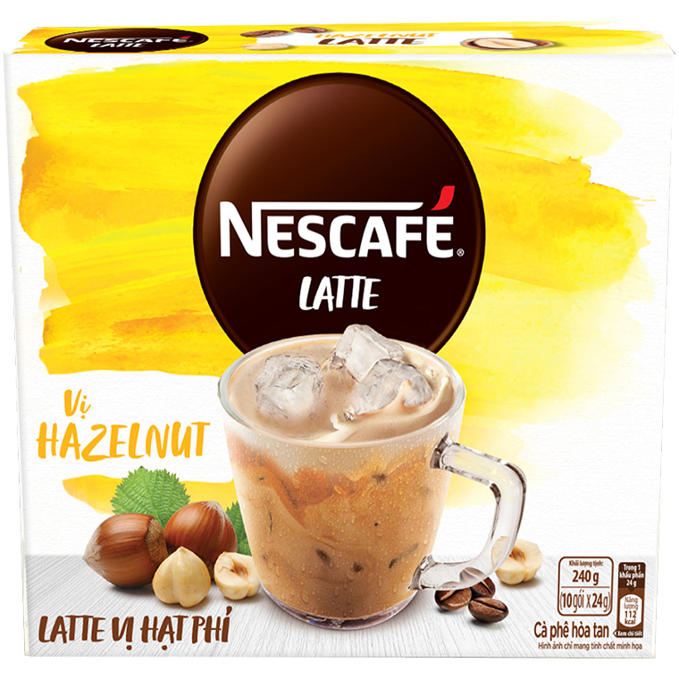 Combo 4 hộp cà phê hòa tan Nescafé Latte sữa hạt vị hạt phỉ (Hộp 10 gói x 24g) [Tặng túi du lịch - màu ngẫu nhiên]