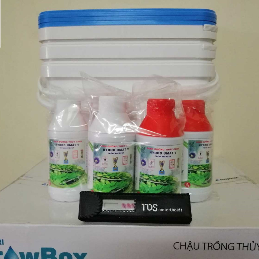 COMBO 3 THÙNG TRỒNG RAU + 3 CẶP DUNG DỊCH THỦY CANH HYDROUMAT V + 1 BÚT ĐO NỒNG ĐỘ TDS - 3 METER -HOLD-