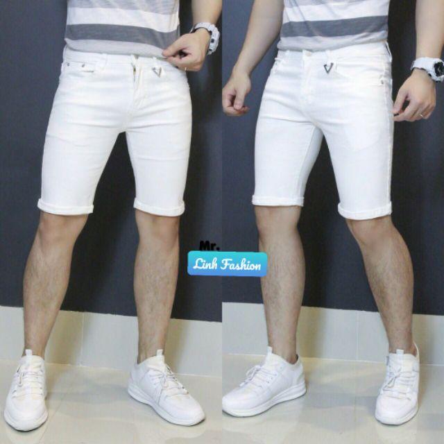 Quần body nam Quần short jean nam có giãn short jean đen trắng trơn rách