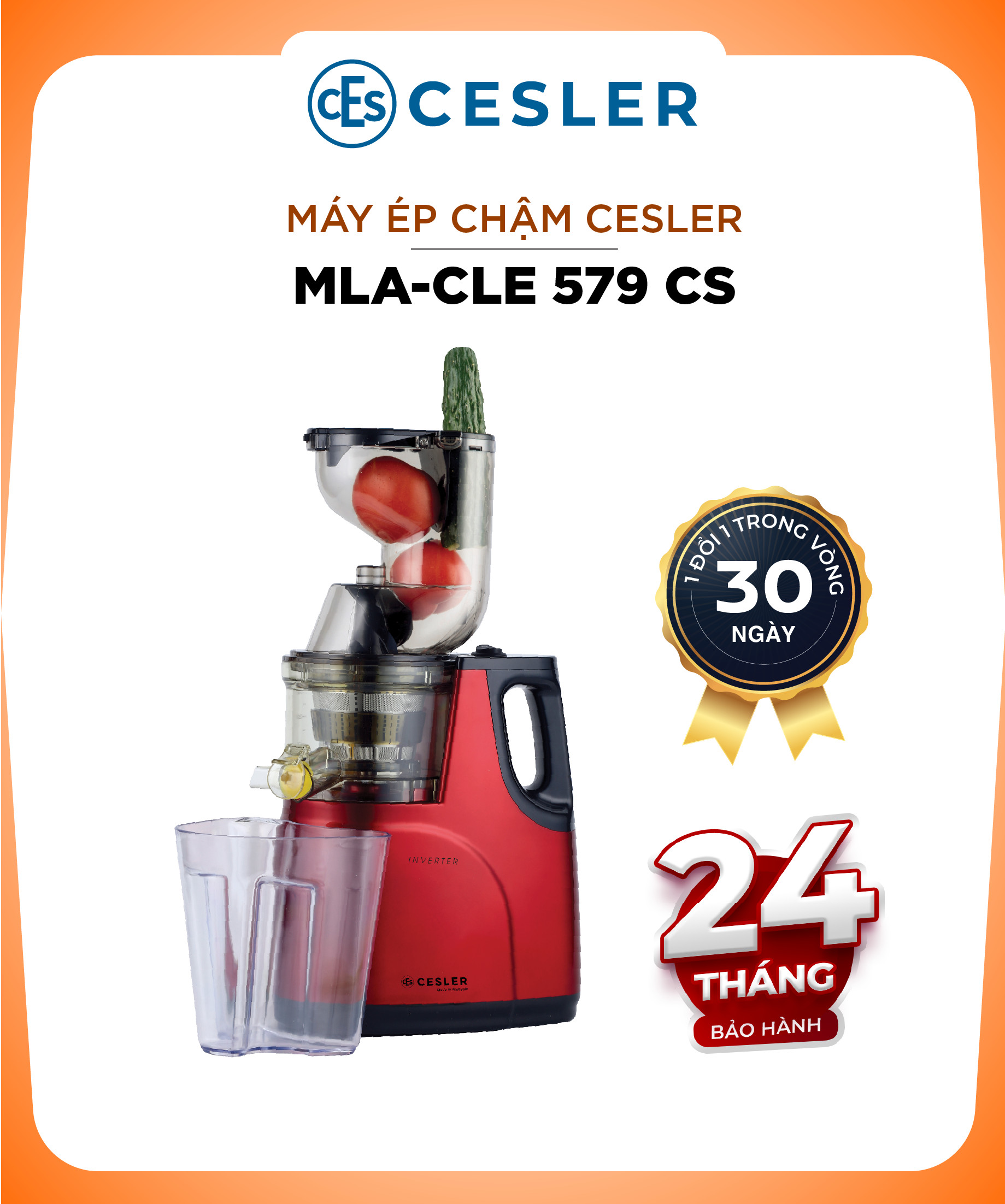 Máy ép chậm Cesler 579CS Công nghệ Đức, ống dẫn lớn, ép nguyên trái dễ dàng