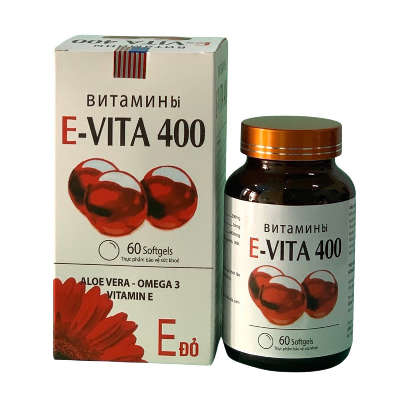 ￼Vitamin E Đỏ 400 vinaphar - Hộp 60 Viên -Hỗ trợ tăng độ đàn hồi cho da, giảm khô da, nhãn da, giúp làm đẹp da