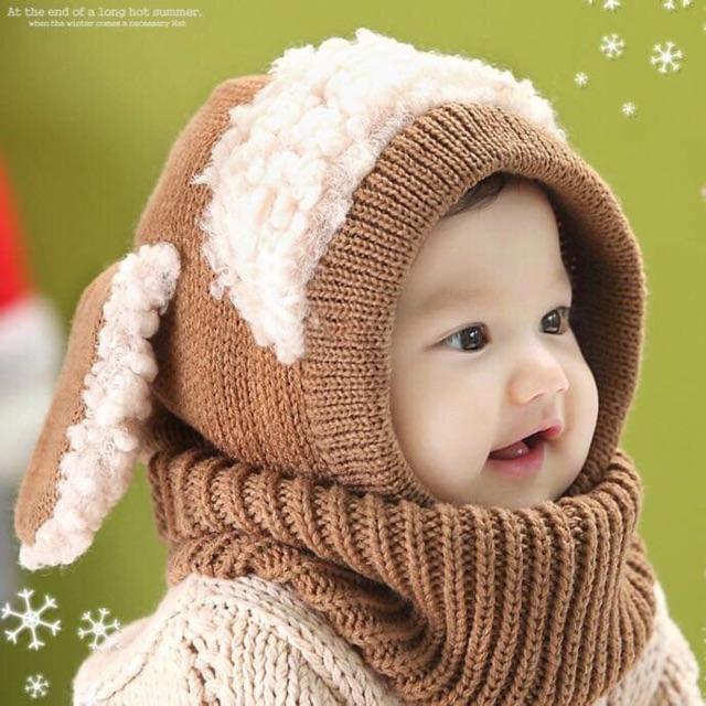 Mũ len cừu choàng ấm cổ cho bé