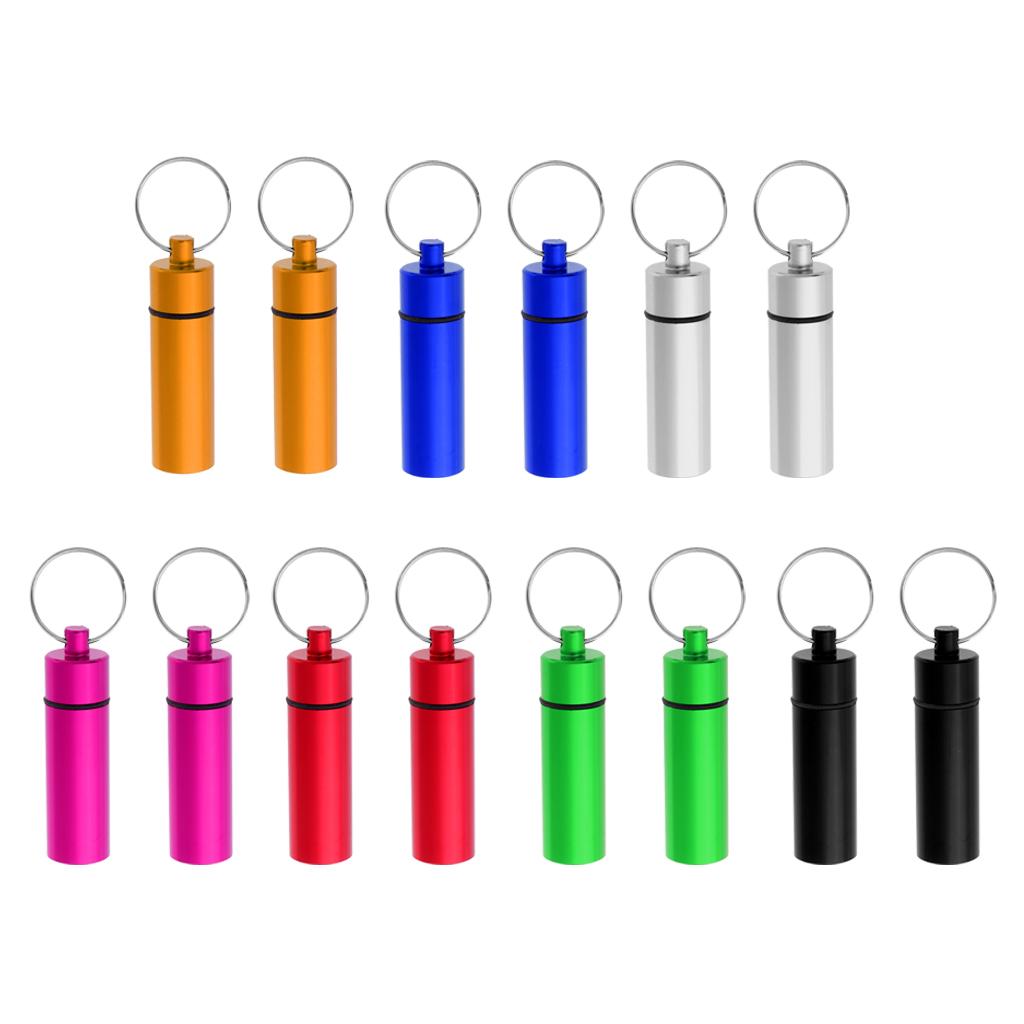2Pcs Waterproof Aluminum Pill Box Case Bottle Cache Drug Holder Keychain