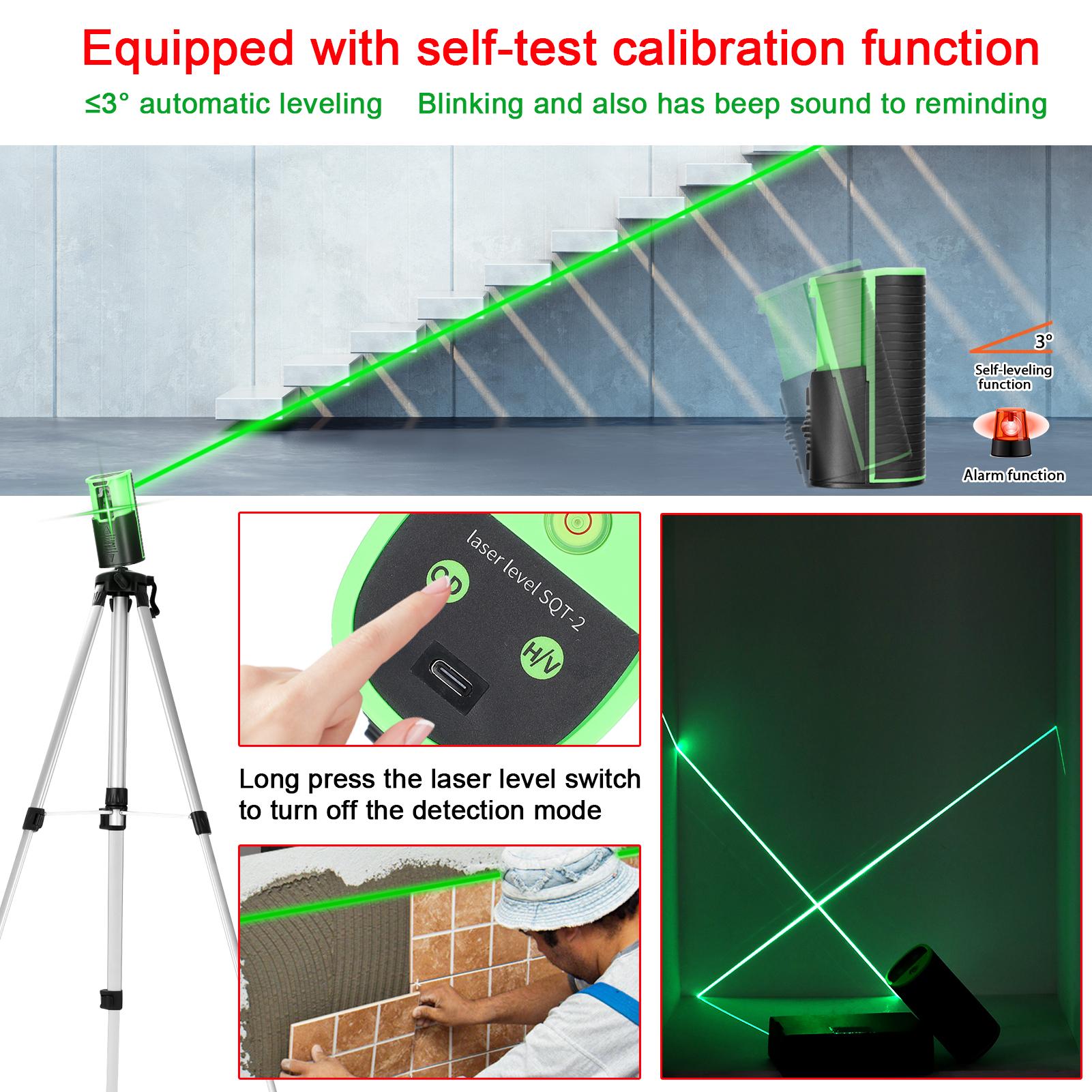 Single-Module Rechargeable Level Machine Mini Green Light 2 Lines Laser Level Home Multifunctional Level Meter Three Levels of Laser Light Brightness Adjustable with Anti-Drop Slide Cover Switch and Level Bubble