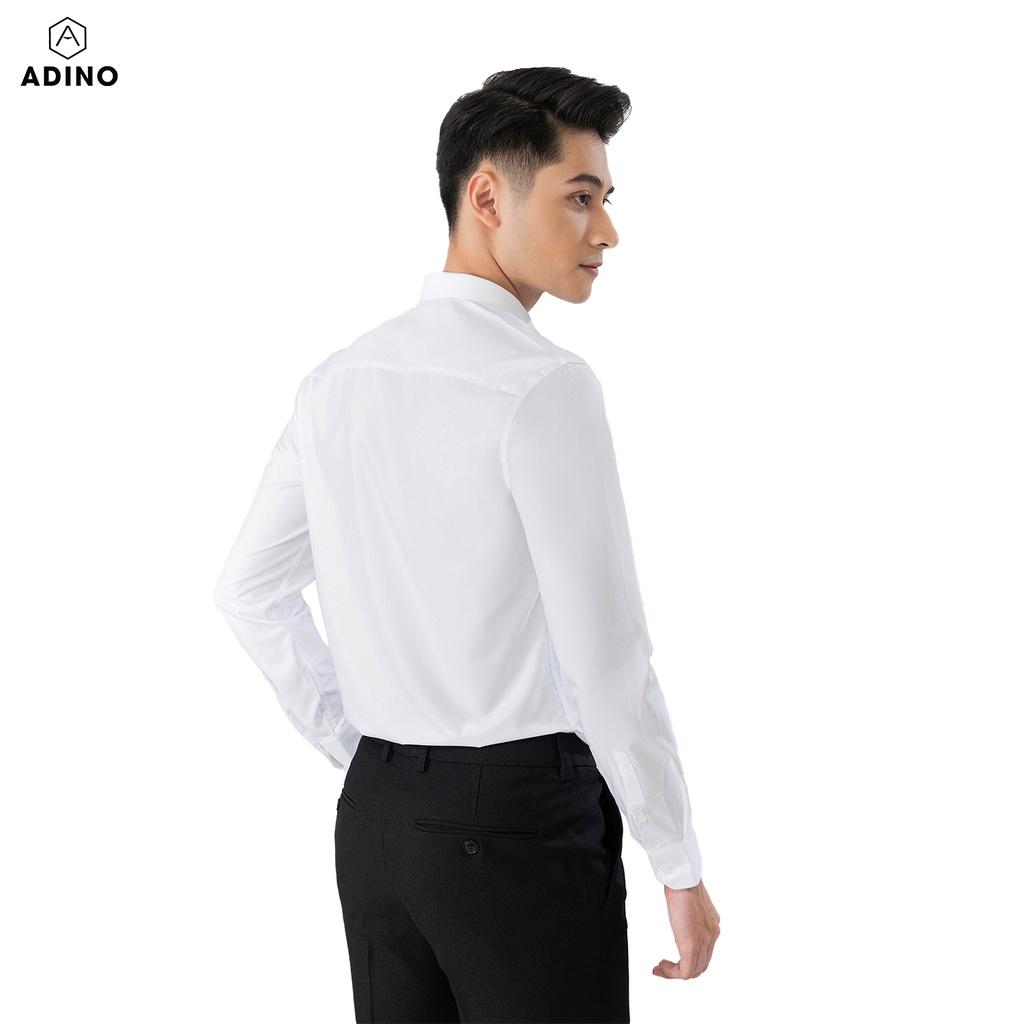 Hình ảnh Áo sơ mi nam trắng dài tay ADINO vải nến lụa sợi sồi modal dáng công sở slimfit hơi ôm trẻ trung S302