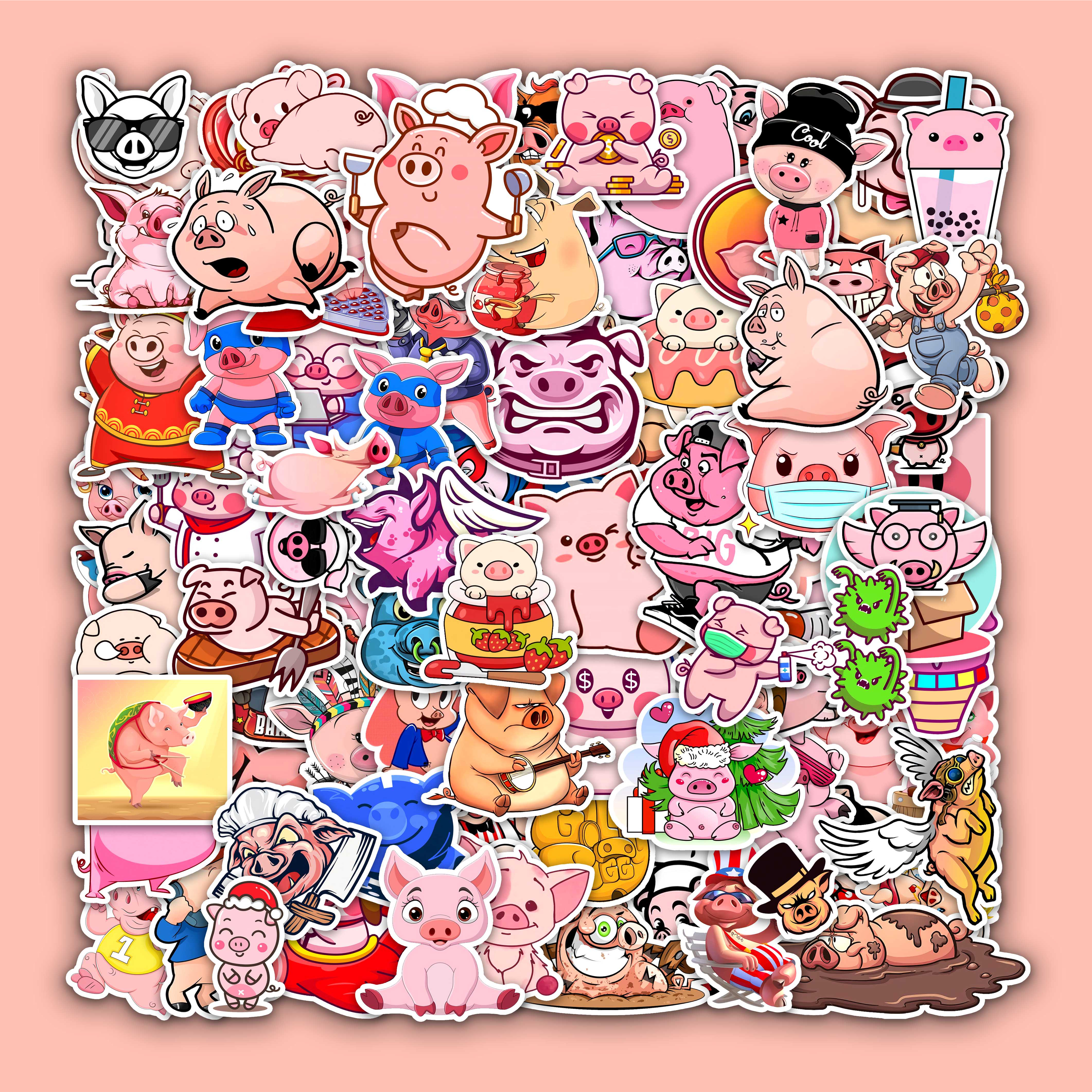 Sticker Dán Nón Bảo Hiểm, Sticker Dán Laptop |50 Sticker Chủ Đề Lợn Cute Pig